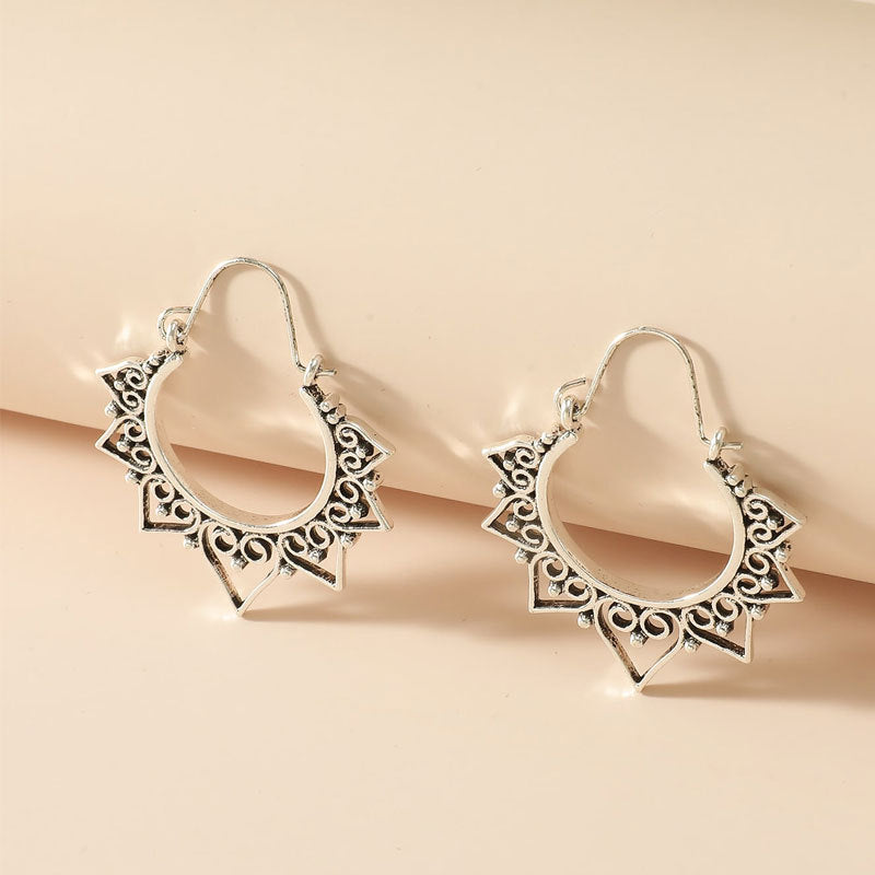 Wholesale Hollow Carved Alloy Irregular Circular Earrings