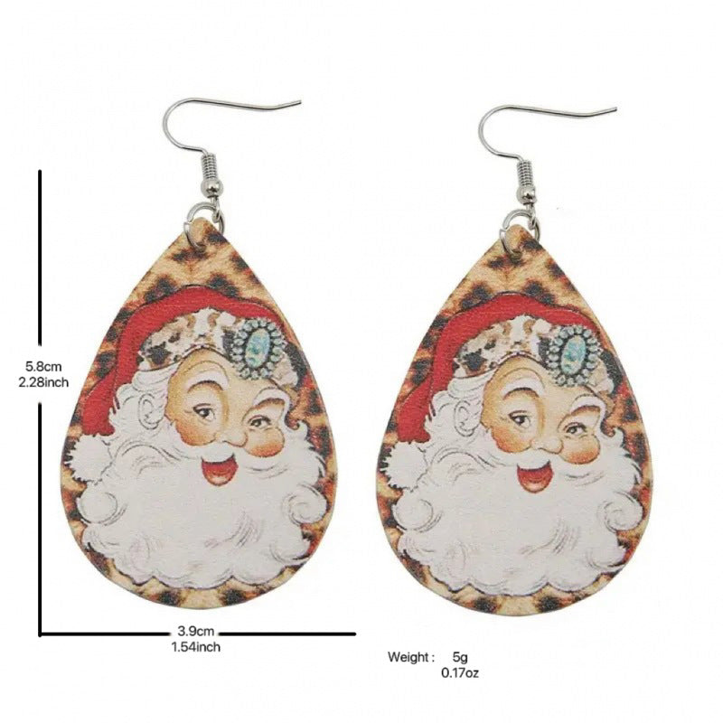 Wholesale Christmas Santa Claus Printed Leather Earrings