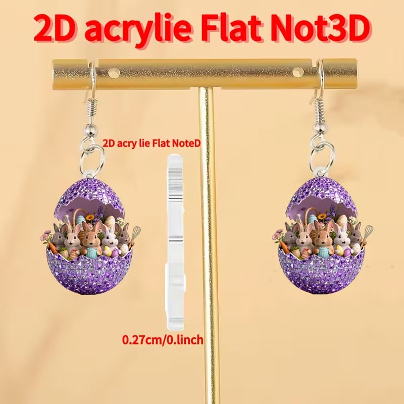 Wholesale Easter Purple Eggshell Rabbit Acrylic Earrings