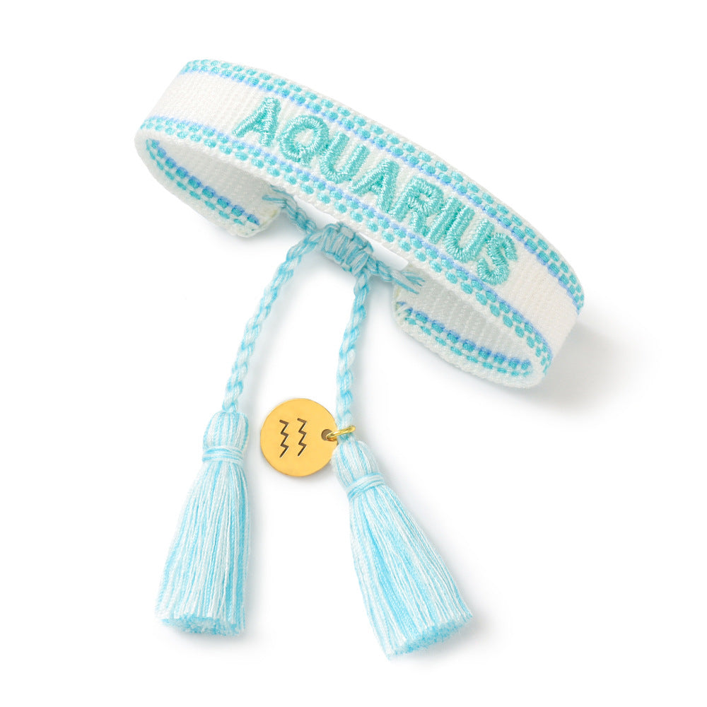 Wholesale Twelve Zodiac Signs Embroidered Letters Braided Bracelet