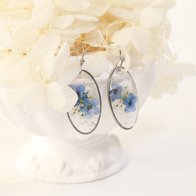 Wholesale 6pairs/pack Silver Forget-me-not Series Dried Flower Earrings