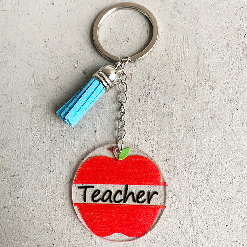 Wholesale 3PCS/PACK  Acrylic Apple Rainbow Print Leather Tassel Keychains