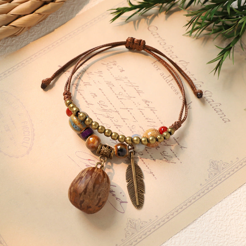 Wholesale Weaving ceramic plant acorn fruit bracelet