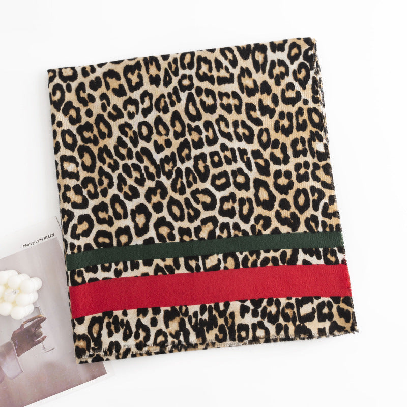Wholesale Winter Imitation Cashmere Red Stripe Leopard Print Scarf