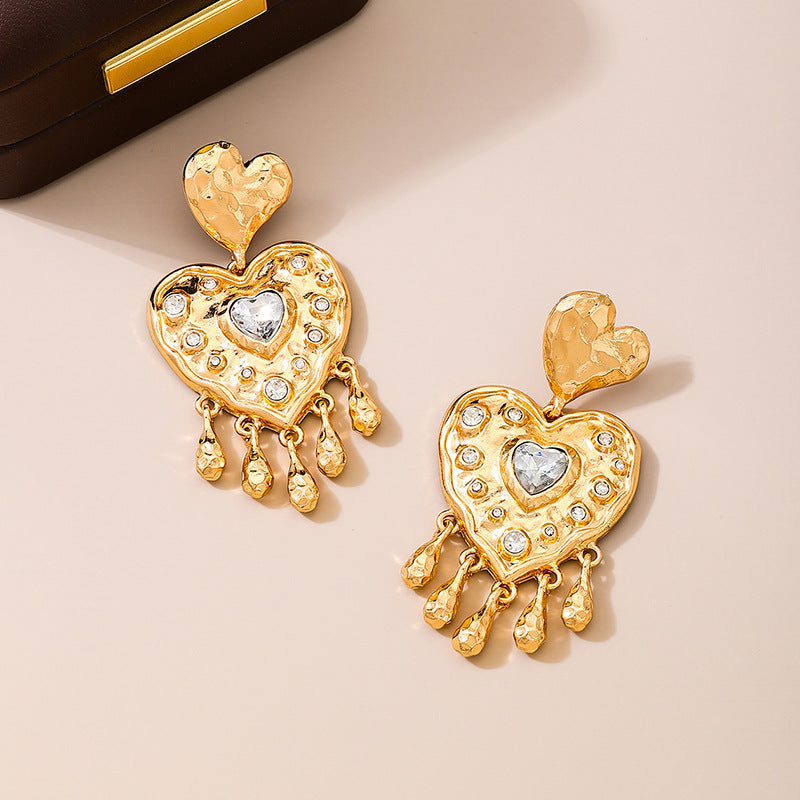 Wholesale Valentine' s Day heart-shaped tassel diamond earrings