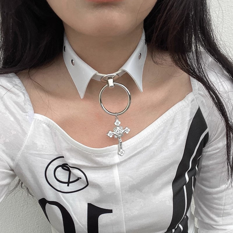 Wholesale White cross fake collar Gothic style necklace