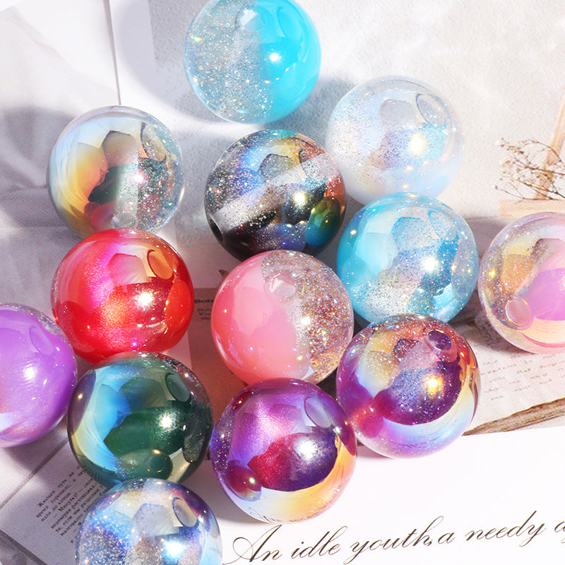 Wholesale 10pcs Fine glitter cat's eye starry sky starry diamond ball straight hole beads
