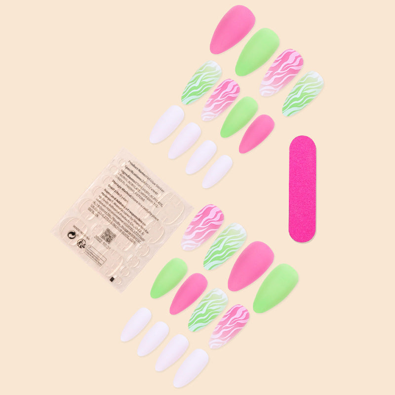 Pegatinas de uñas de ondulación verde con punta de es el por mayor