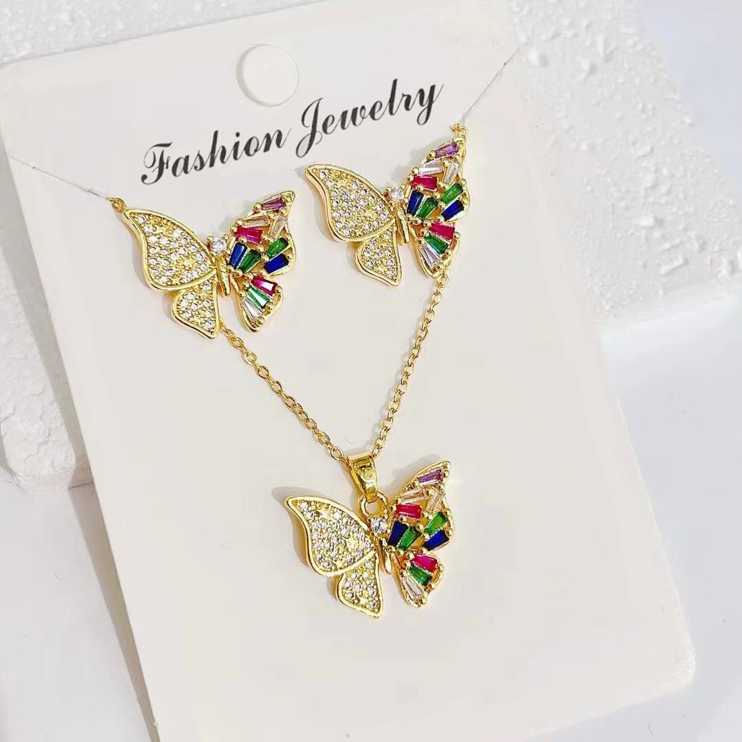 Wholesale Butterfly Titanium Steel Necklace Color Preservation Micro-set Earrings Necklaces Set