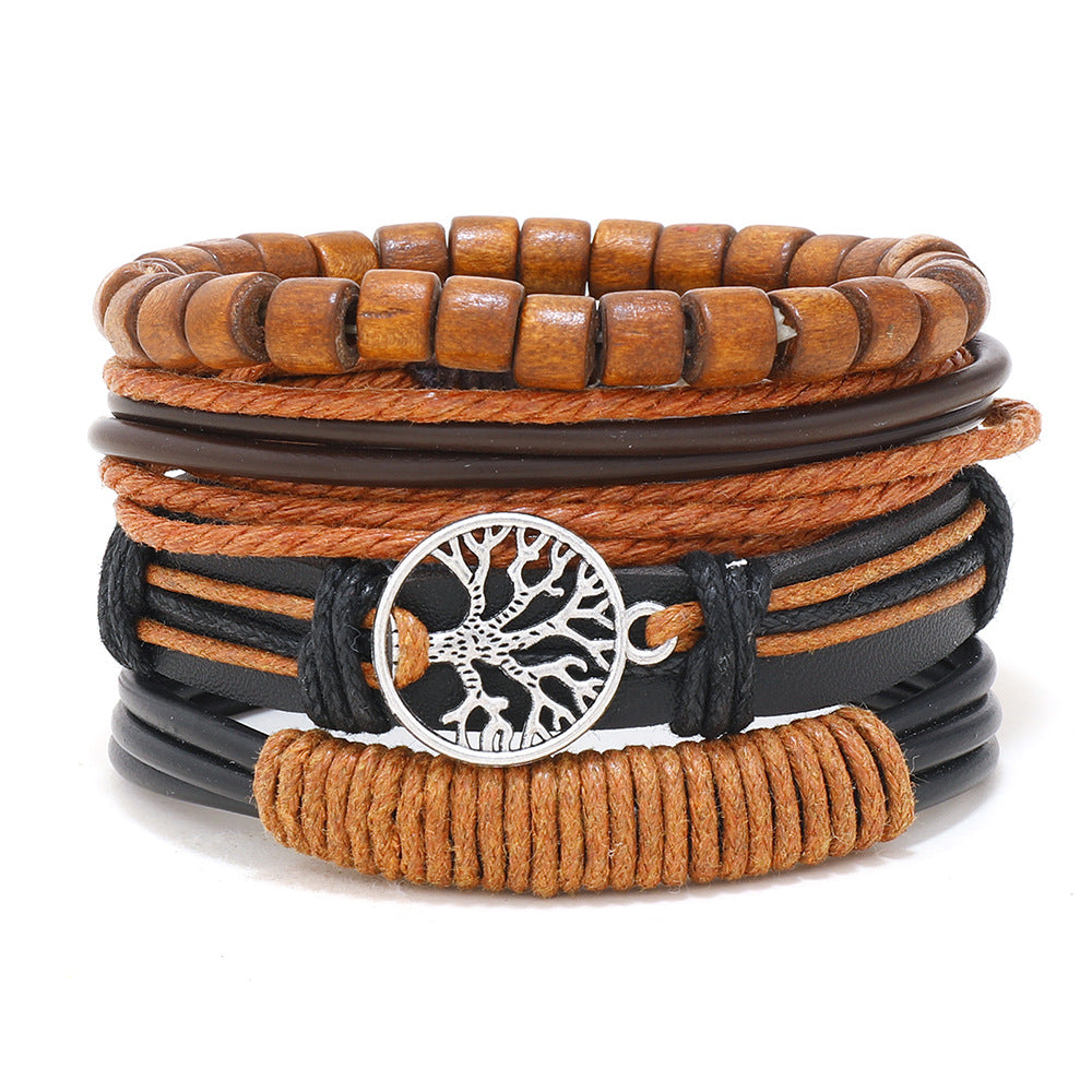 Wholesale 3PCS Hand Woven Hand Cowhide Bracelet