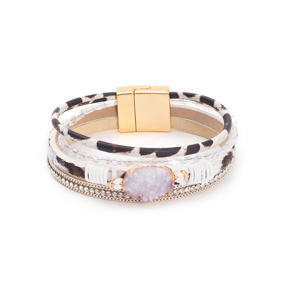 Wholesale Crystal Studded Vintage Ethnic Style Beaded Leather Bracelet