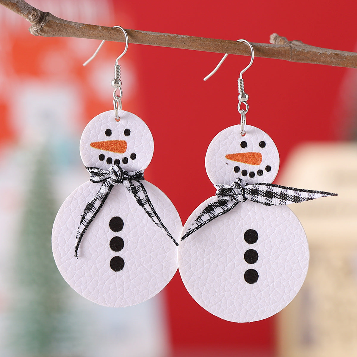 Wholesale Christmas snowman f plaid ribbon earrings