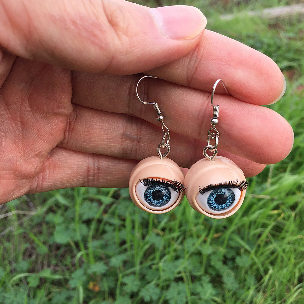 Wholesale Funny Creative Simulation Doll Eyes Eyelashes Eyeball Earrings
