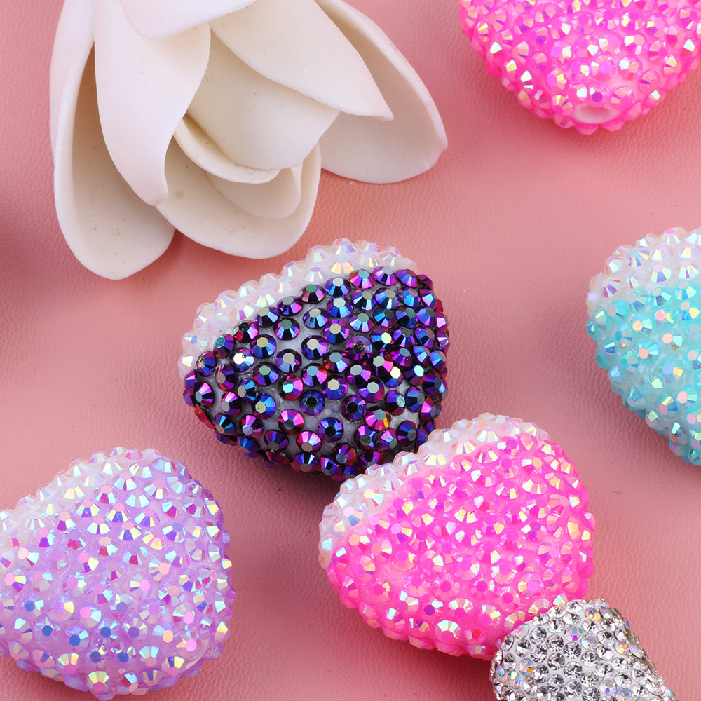 Wholesale 5pcs Gradient acrylic diamond stickers love diamond balls can be worn straight hole beads DIY mobile phone chain key chain bag chain accessories