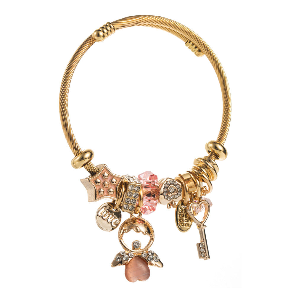 Wholesale Valentine's Day Beaded Angel Key with Diamond Adjustable Bracelet