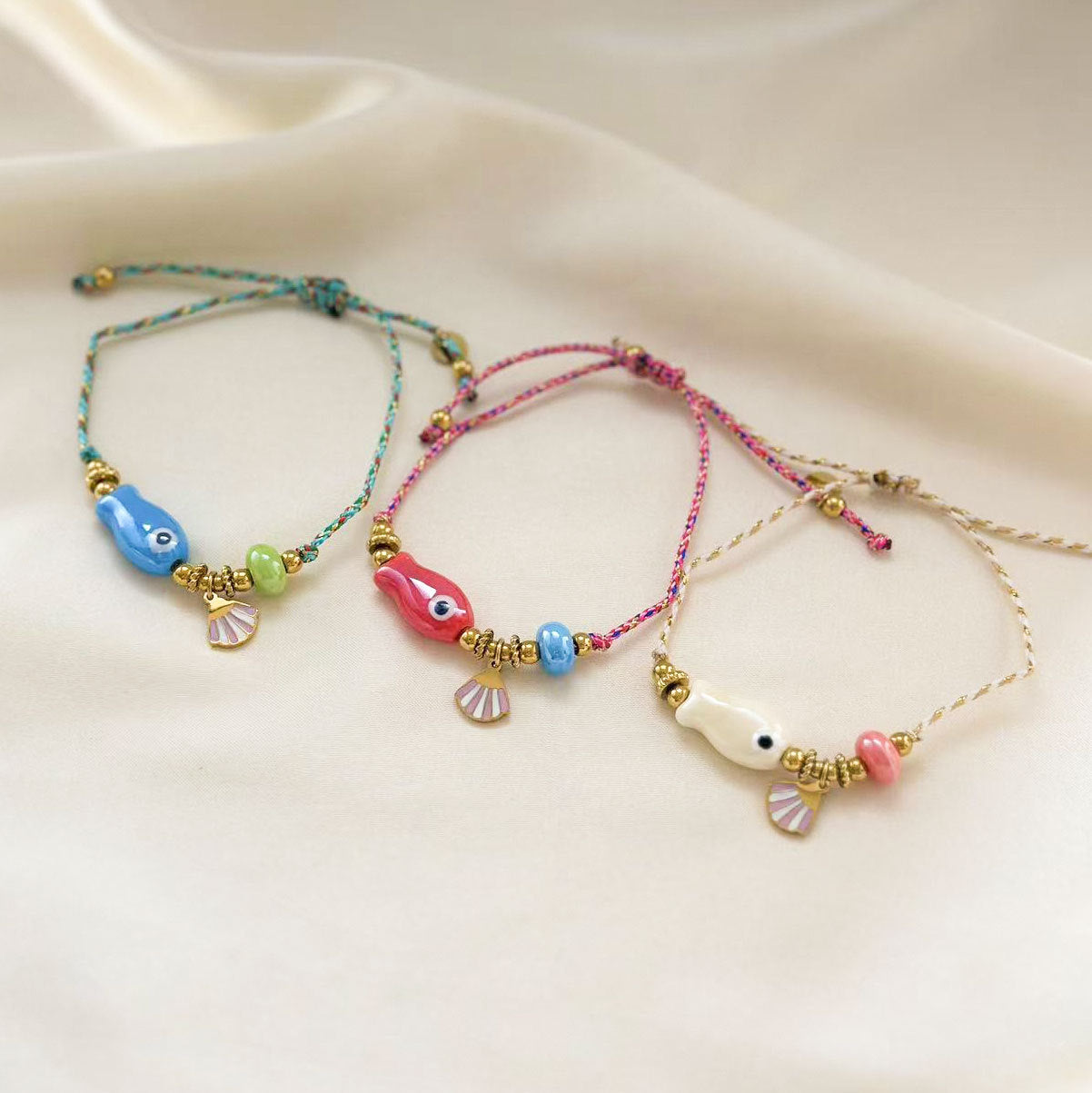Wholesale Ocean Style Small Fish Ceramic Pendant Adjustable Titanium Steel Bracelets