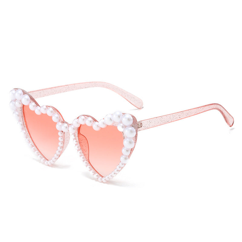 Wholesale Heart-shaped Pearl Personality Versatile Heart-shaped Like Luxury Sweet Love Sunglasses