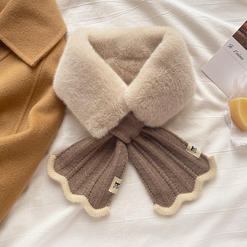 Wholesale Autumn and Winter Cross Fur Collar Woolen Polyester Scarf
