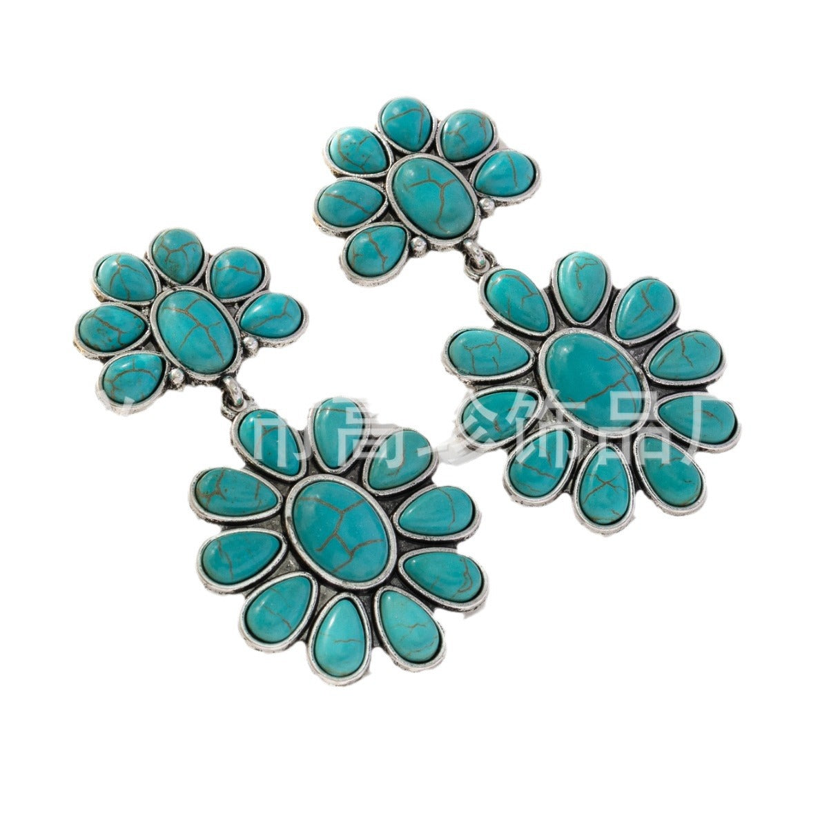 Wholesale Classic and elegant Bohemian style turquoise alloy earrings