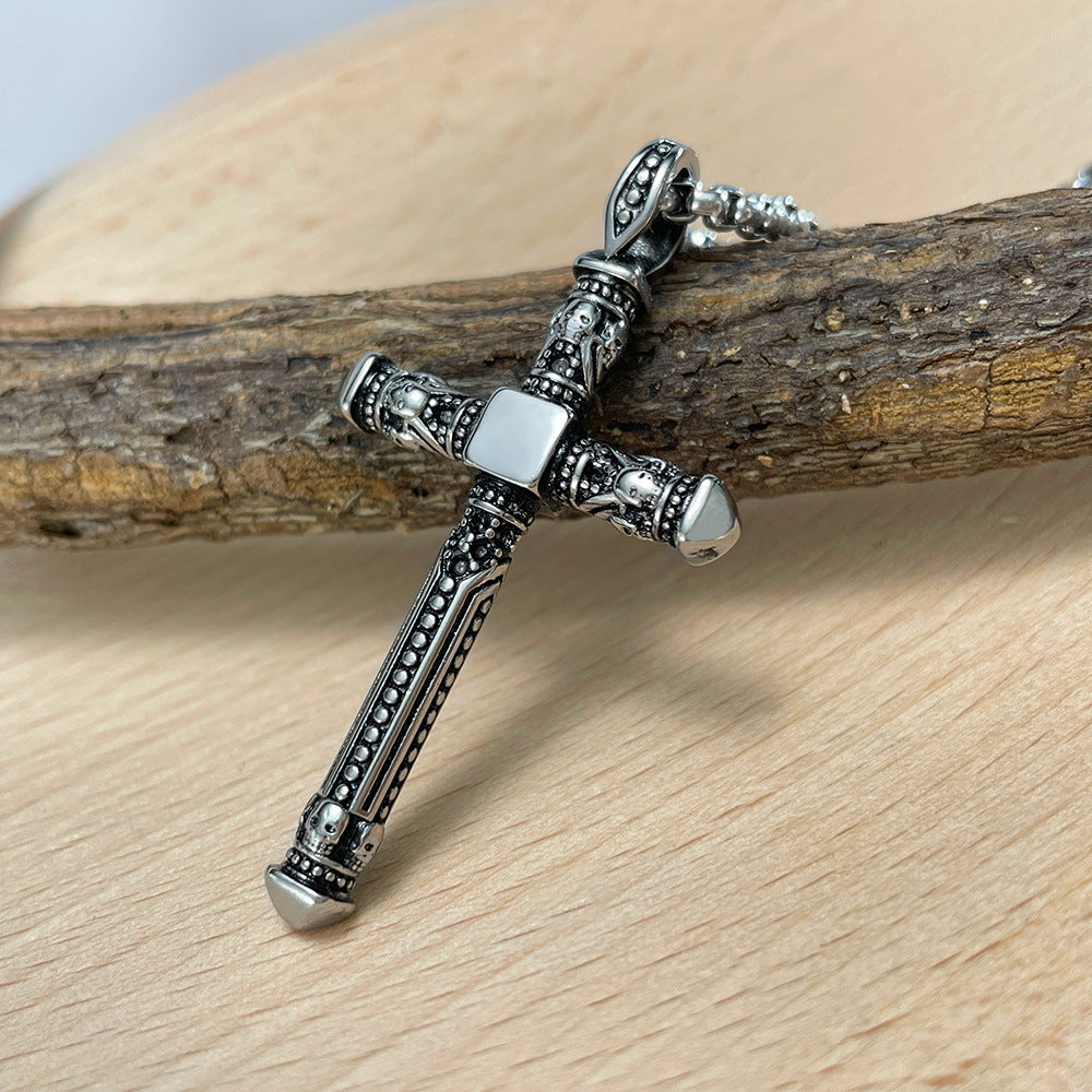 Wholesale Vintage Cross Titanium Steel Pendant Stainless Steel Punk Style Necklace