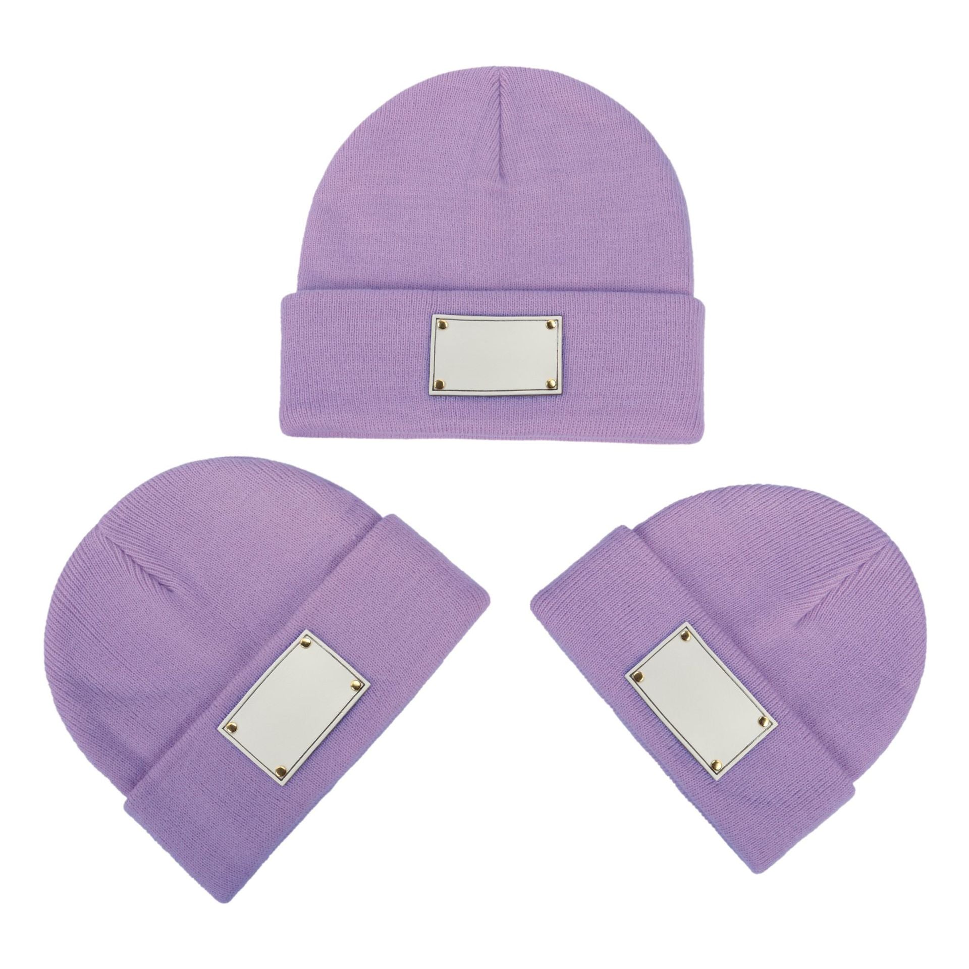 Wholesale Fashion Retro Infant and Toddler Children Blank Engravable Leather Label Knitted Warm Pullover Beanie