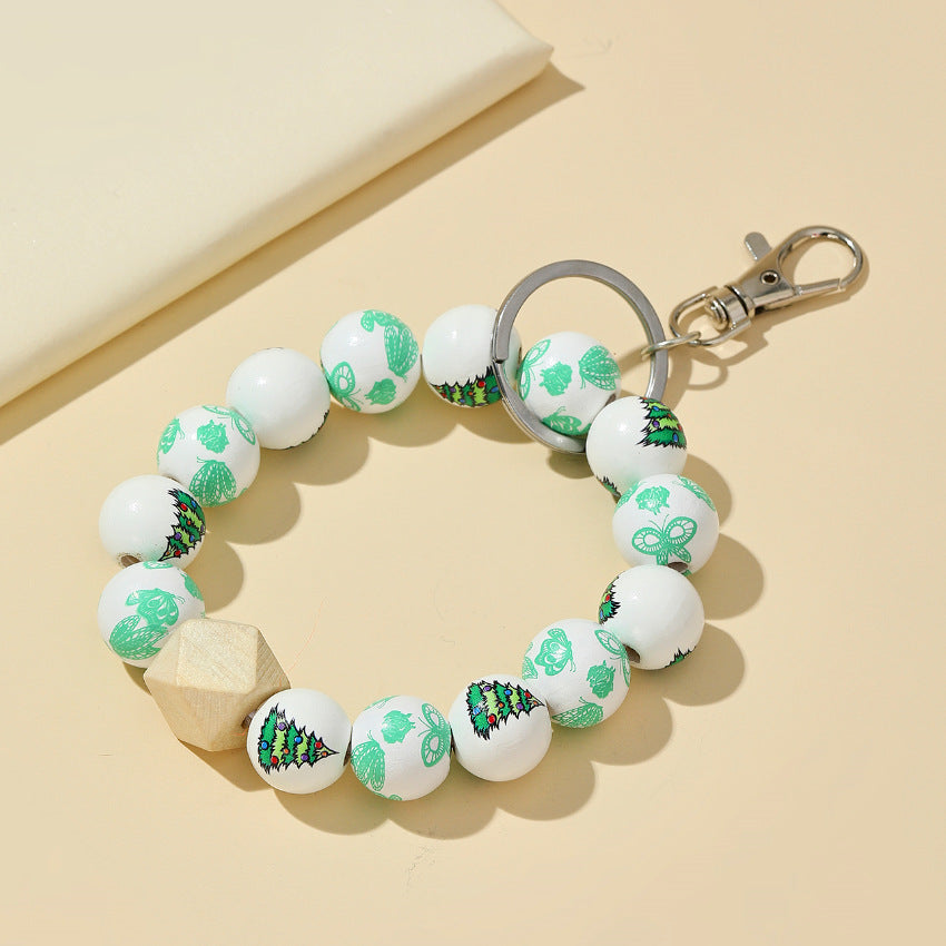 Wholesale Christmas Tree Wooden Beaded Wrist Keychain