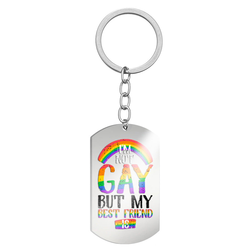 Wholesale 6 Color Alphabet Color Printing Titanium Steel Rainbow Flag Stainless Steel Keychains