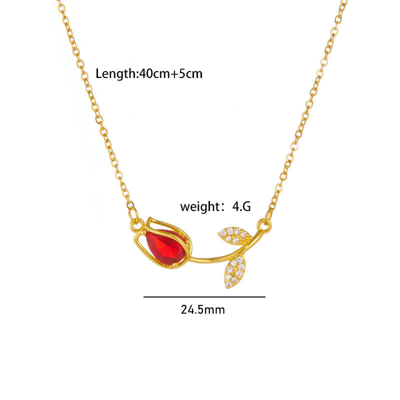 Wholesale Colorful Tulip Flower Diamond Necklace