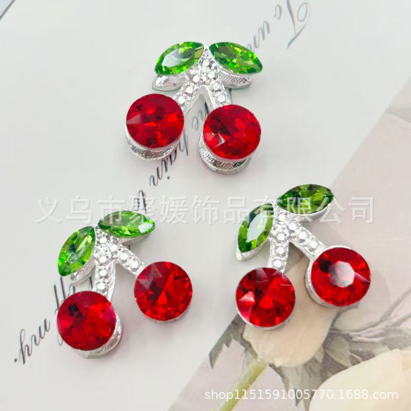 Wholesale 20pcs Double-sided three-dimensional alloy cherry-shaped rhinestone 3D Crystal Beads