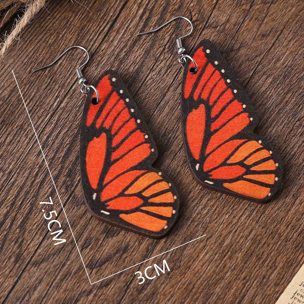 Wholesale bohemian butterfly wing earrings double sided wooden earrings