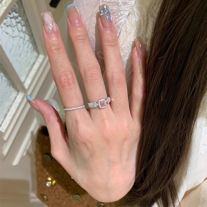 Wholesale Vintage Pink Sugar Cube Small Diamond Ring for Women,  Socialite Style