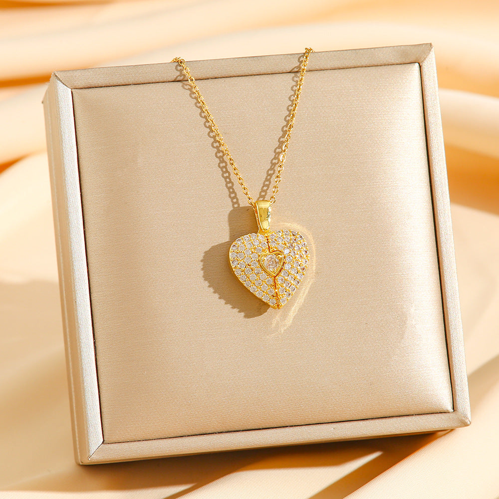 Wholesale Opening and closing heart-shaped wings with diamond studded titanium steel necklace