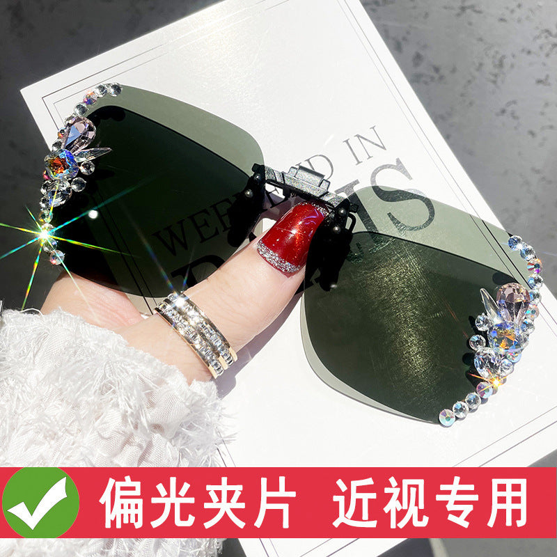 Wholesale Rhinestone Myopia Clip-On Women's UV Protection Driving Special Polarized Clip-On Sunglasses