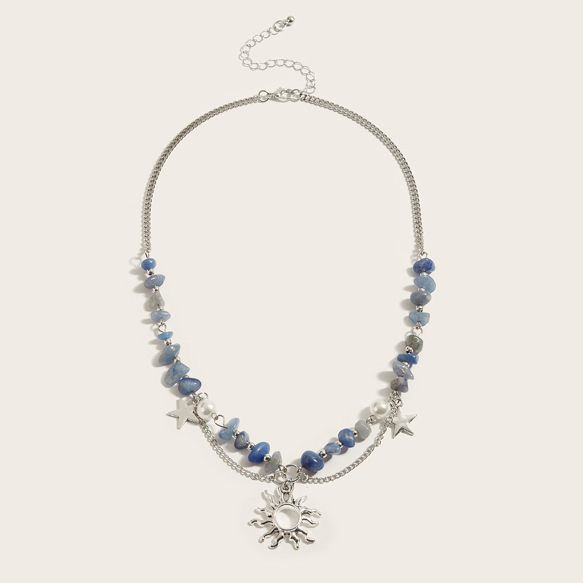 Wholesale Beaded Tassel Sun Star Necklace Colorful Irregular Gravel Collarbone Necklace