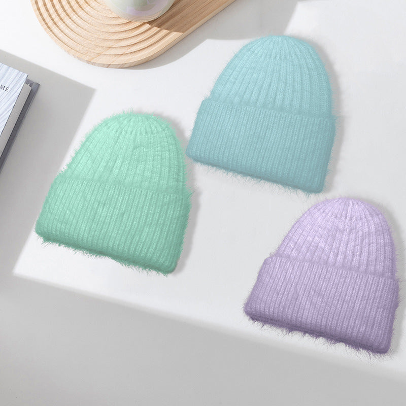 Wholesale Rabbit Fur Girls Knitted Long Plush Hat