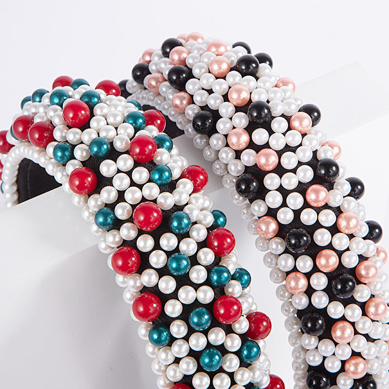 Wholesale Heavy Industry Headband Baroque Sponge Pearl Wide Brim Headband