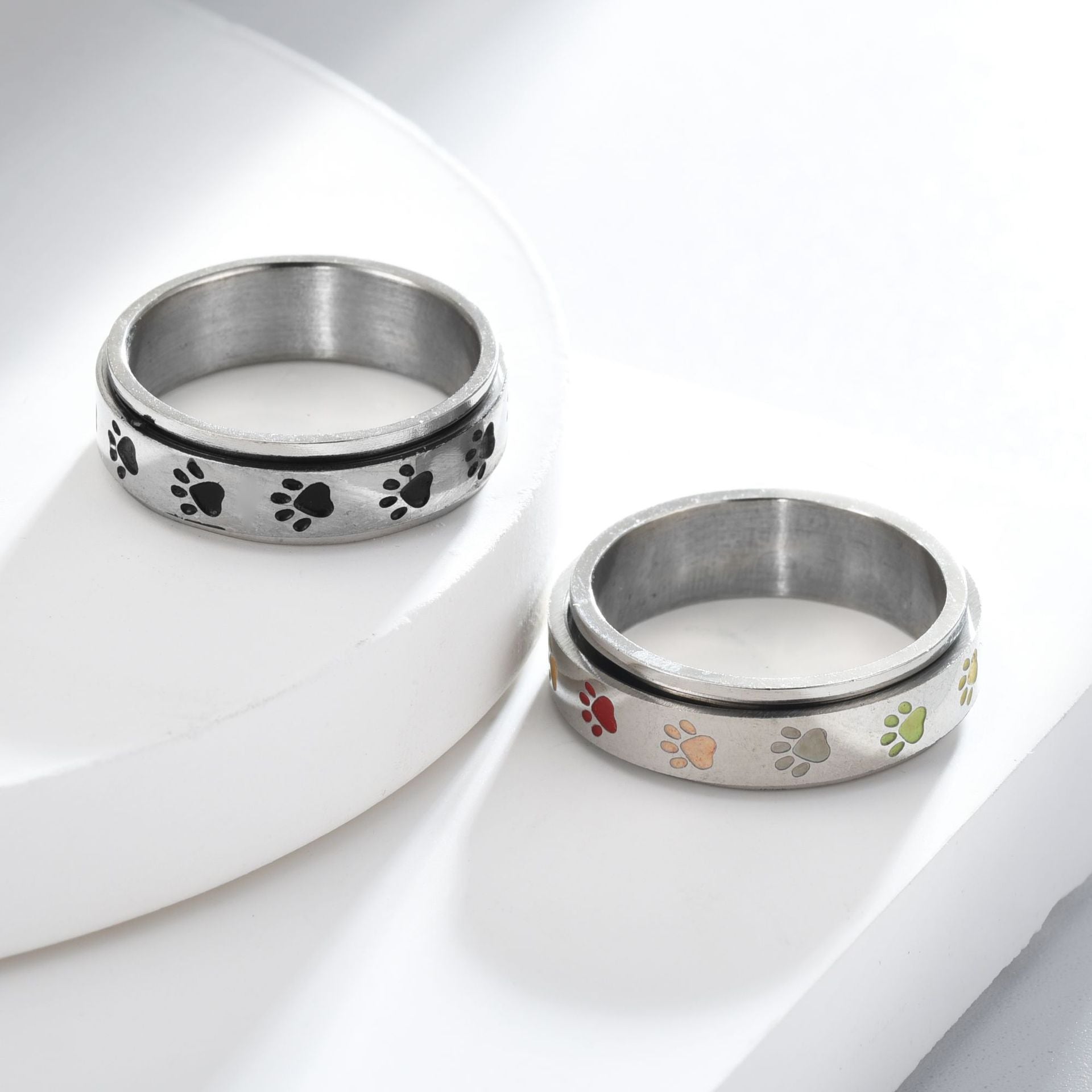 Wholesale Titanium Steel Men's Colorful Footprint Ring