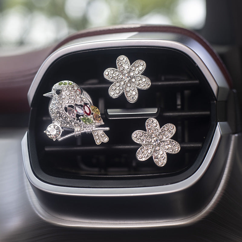 Clip de perfume de automóvil de aleación al por mayor con diamantes y flores