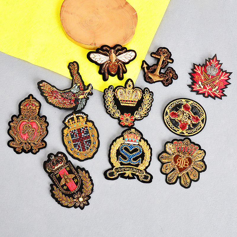 Wholesale Trendy Embroidered Beaded Bee Maple Leaf Shield Brooch Badge Pin For Women Clothing Bag Shoe Hat Decoration
