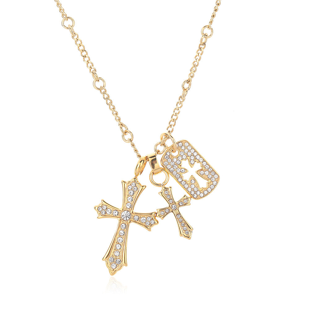 Wholesale Cross diamond titanium steel necklace