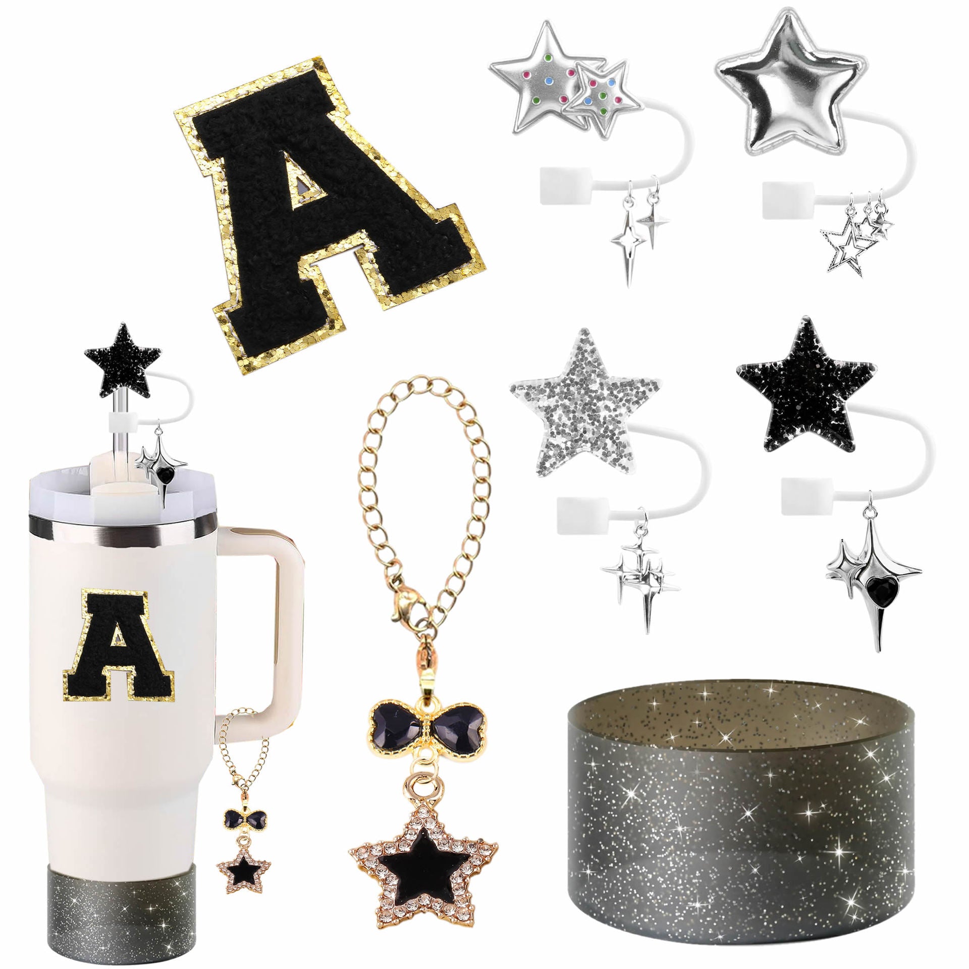 Wholesale Silicone Straw Cute Glitter Stars Straw Tube Cap