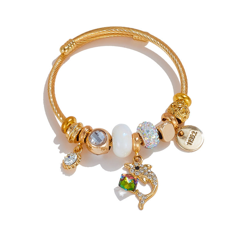 Wholesale Diamond Butterfly Stainless Steel Beaded Bracelet