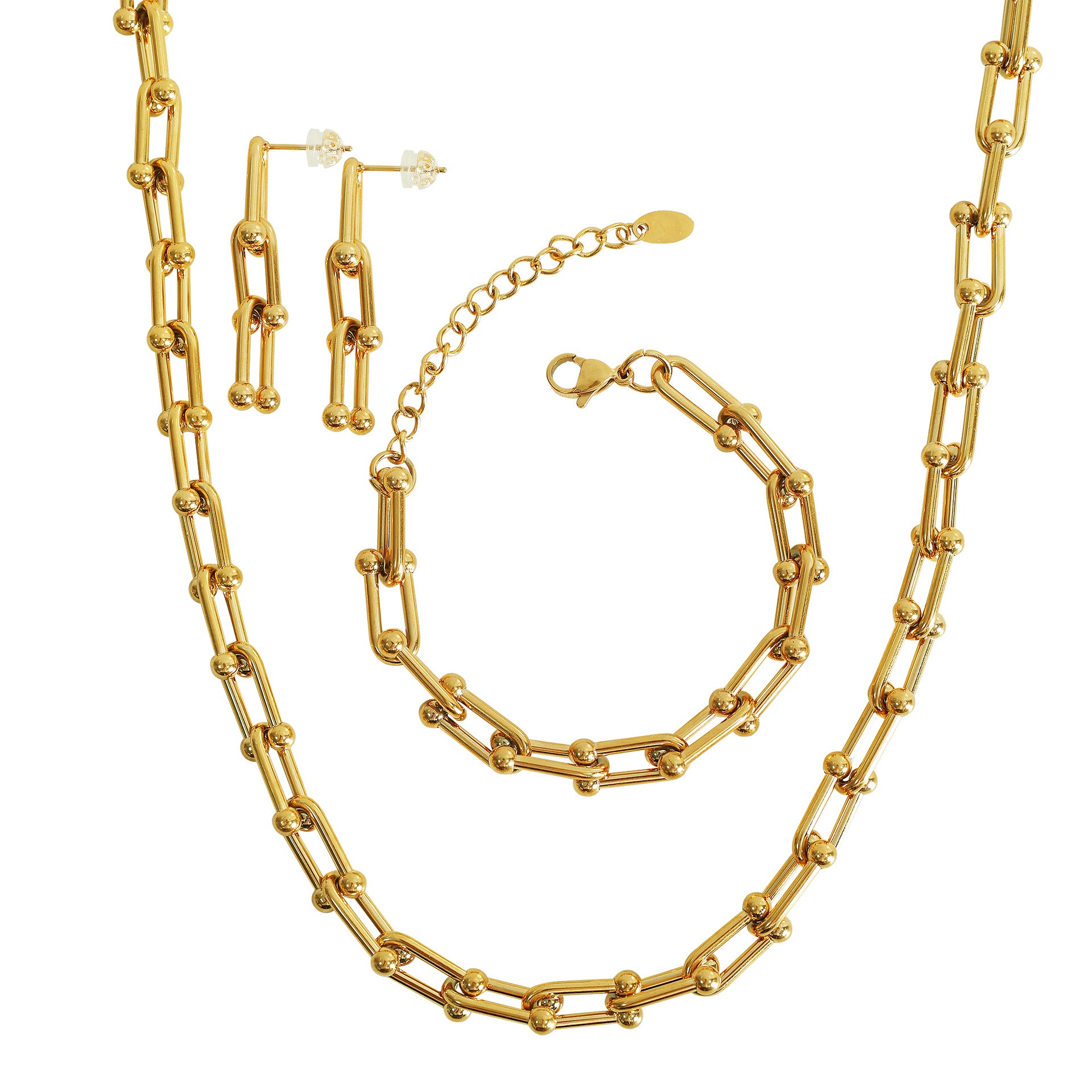 Wholesale Stainless Steel U-shaped Chain Titanium Steel Horseshoe Buckle Stitching Bracelet Necklace Set