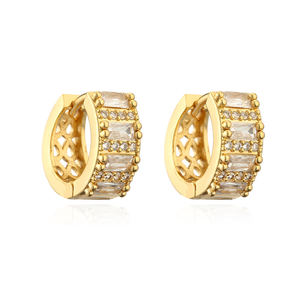 Pendientes geométricos de circón de oro de cobre al por mayor chapado en 18K
