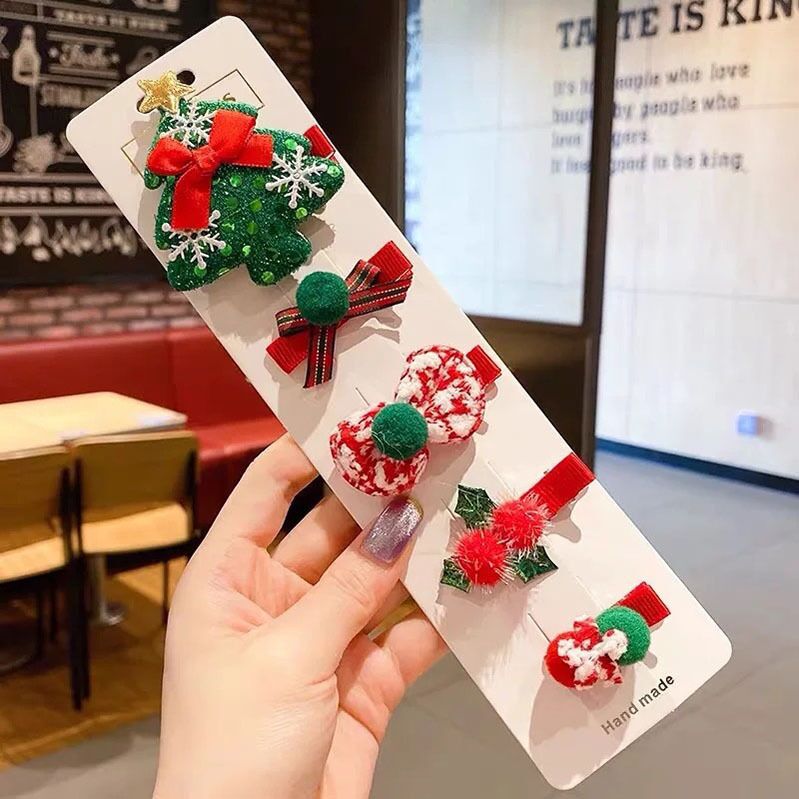 Wholesale Christmas Girl's Bow Christmas Tree Duckbill Clip Children's Cute Plastic Hair Clip