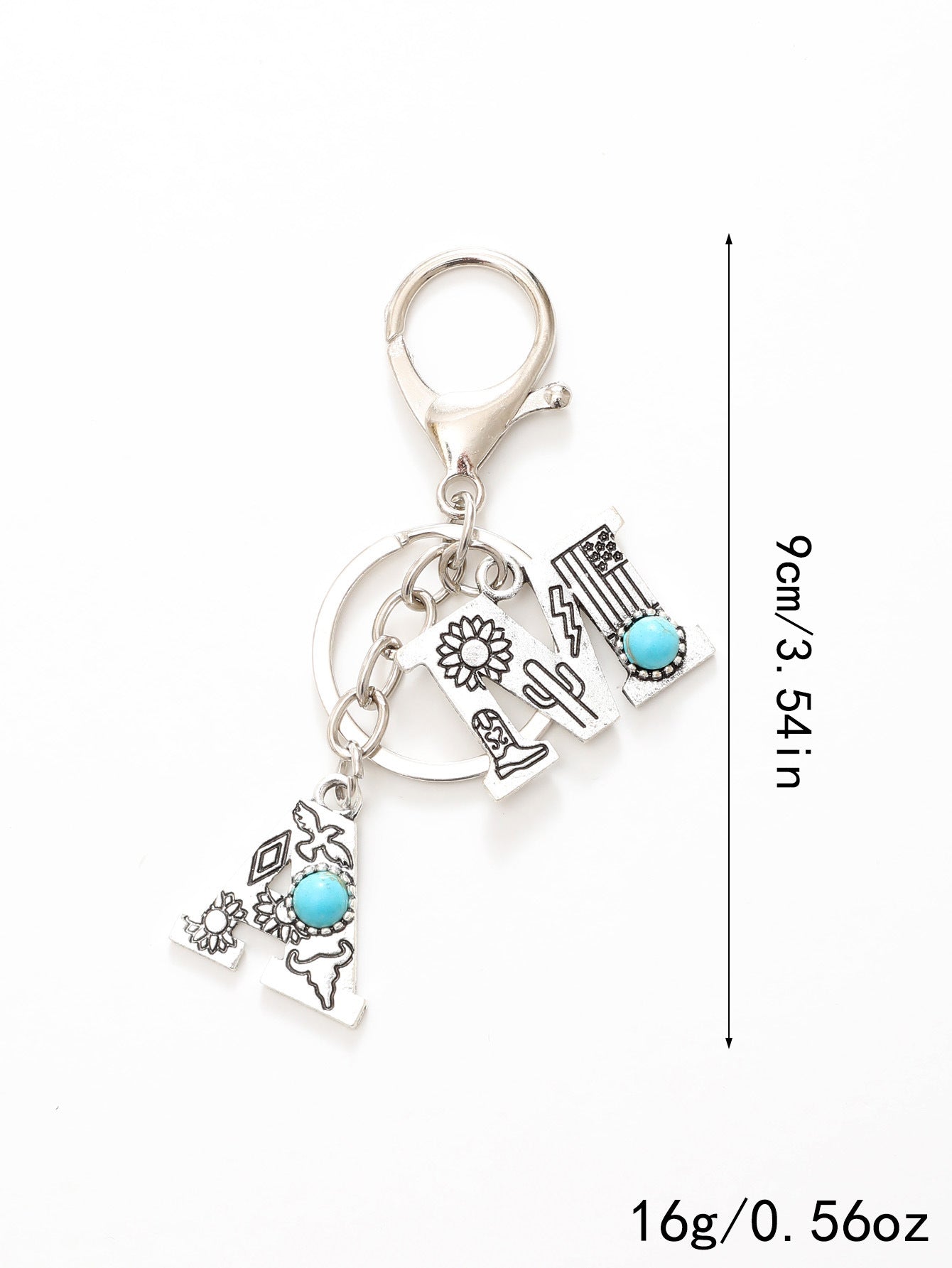 Wholesale Alloy Letters Western Style Turquoise Keychain