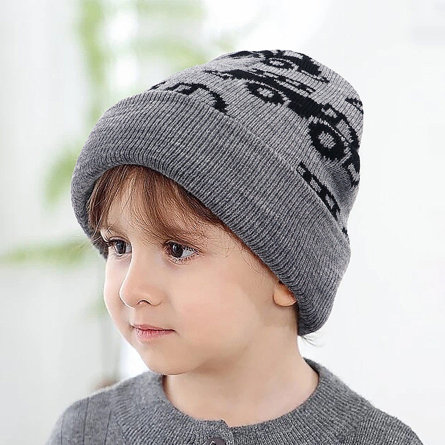 Wholesale Dinosaur Plaid Car Jacquard Winter Wool Warm Knitted Children's Hat
