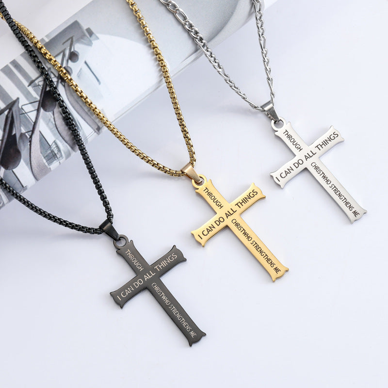 Wholesale Cross letter pendant stainless steel necklace