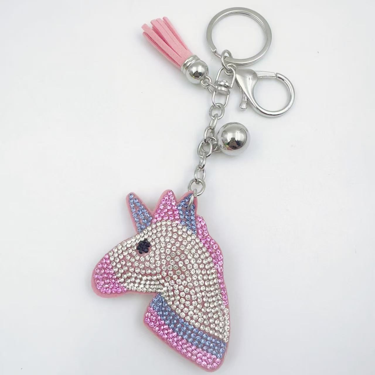 Wholesale Trendy Rhinestone Unicorn Head Keychain With Tassel Crystal Bling Bag Charm For Bags Boutique Resale Accessory