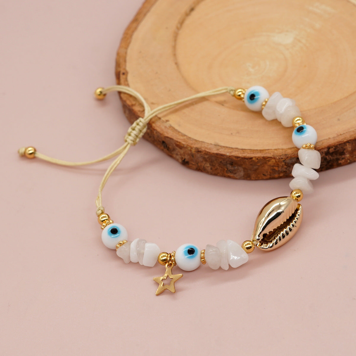 Ojos al por mayor de vidrio blanco Gold Snowflake White Gold Gold Seashell Pulsera